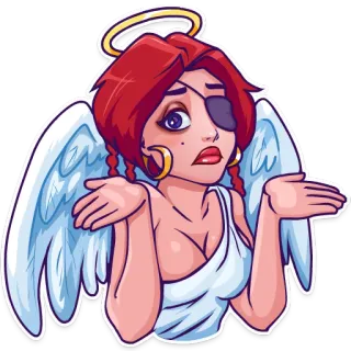 😇 Engel, Flügel, Heiligenschein, Rothaarige, Augenklappe, Cartoon telegram sticker