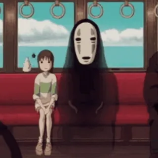 🚂 Kaonashi Spirited Away el viaje de chihiro, anime, kaonashi, ghibli, película, tren whatsapp sticker