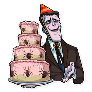 🎂 Frankenstein's monster monstruo, cumpleaños, pastel, arañas, fiesta, celebración telegram sticker