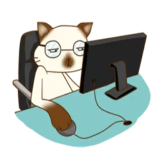 💻 gatto, computer, occhiali, animale, cartone animato, ufficio, lavoro whatsapp sticker