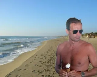 😎 beach, man, topless, sunglasses, ice cream, sea telegram sticker