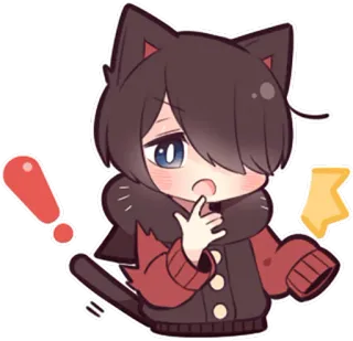 ❗ Anime, Sticker, Kawaii, Carino, Gatto, Esclamazione, Stella whatsapp sticker