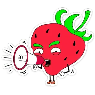📢 strawberry, megaphone, cartoon, fruit, angry, yelling telegram sticker