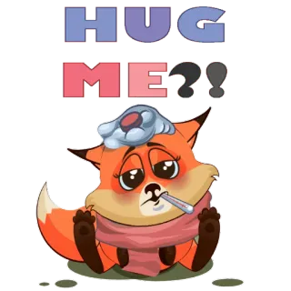 😔 HUG ME?? raposa, doente, abraço, desenho animado, fofo, animal, pedido whatsapp sticker