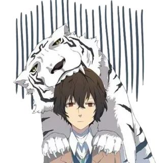 😐 anime, tigre, personagem, cabelo castanho, adesivo telegram sticker