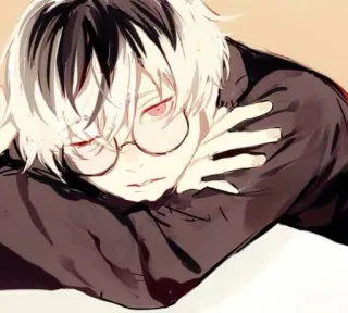 😴 Anime, Manga, Brille, Weißes Haar, Rote Augen, Illustration whatsapp sticker