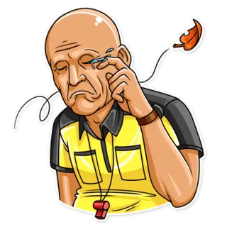 😢 árbitro, triste, molesto, llorando, silbato, arbitraje, camiseta amarilla, oficial deportivo whatsapp sticker