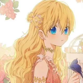 👑 Anime, Fille, Blonde, Roses, Mignon telegram sticker