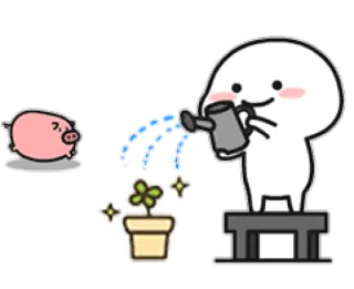 🍡 Desenho animado, Regar, Planta, Porco, Fofo, Adesivo telegram sticker