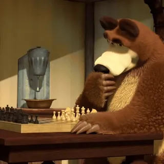 🧸 Bear Masha and the Bear cartoon, bear, chess, game, thinking telegram sticker
