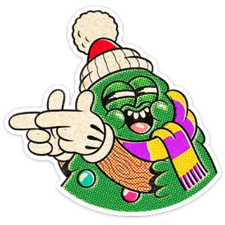 🎄 Christmas tree, cartoon, hat, scarf, winter, festive telegram sticker