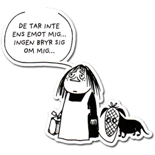 ☹ DE TAR INTE ENS EMOT MIG... INGEN BRYR SIG OM MIG... dibujos animados, moomin, triste, solo, sueco, cita telegram sticker