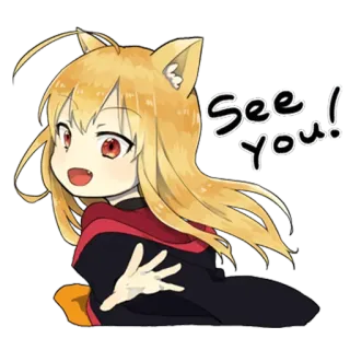 👋 See you! Аниме девушка, Кошачьи ушки, Привет, Пока, Милый, Увидимся telegram sticker