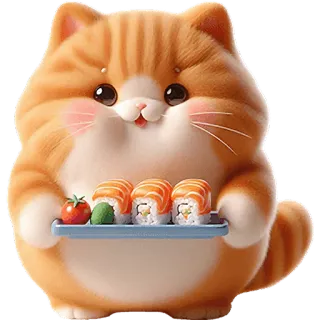 🍱 kucing, sushi, imut, kawaii, makanan, oranye, binatang telegram sticker