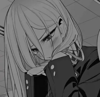 🧧 动漫女孩, 漫画, 肖像, 悲伤, 单色 telegram sticker