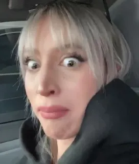 💜 Frau, Gesicht, Lustig, Ausdruck, Porträt, Blond telegram sticker