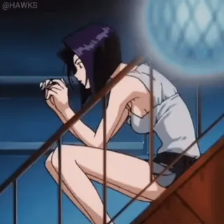 😶 Faye Valentine Cowboy Bebop anime, girl, woman, sitting, stairs, night telegram sticker