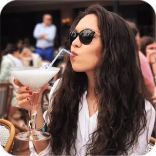 🍹 여자, 칵테일, 음료, 선글라스, 사람, 야외, 인물 사진 whatsapp sticker