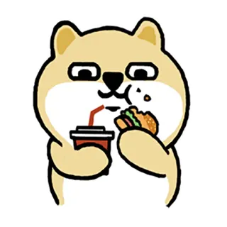 🍔 狗, 卡通, 可爱, 吃东西, 汉堡, 苏打水 whatsapp sticker