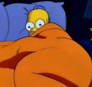 👀 Homer Simpson The Simpsons Гомер Симпсон, мультфильм, кровать, одеяло, испуганный, сон whatsapp sticker