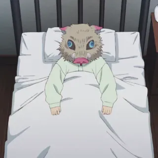 💥 Inosuke Hashibira Demon Slayer Клинок, рассекающий демонов, Аниме, Иноске, Хашибира, Кровать, Больница telegram sticker