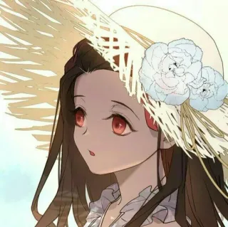 ⛓ anime, gadis, topi, bunga, mata merah, potret telegram sticker