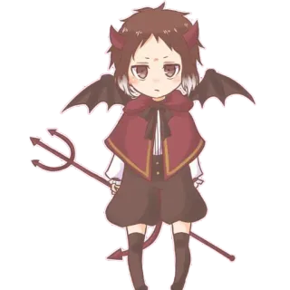 😈 teufel, dämon, süß, anime, cartoon, hörner, flügel, schwanz, mistgabel telegram sticker
