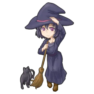 🎃 witch, halloween, cat, broom, magic, anime, chibi telegram sticker
