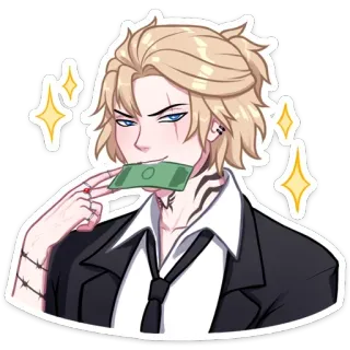 ☕ dinheiro, desenho animado, anime, loira, homem, retrato telegram sticker