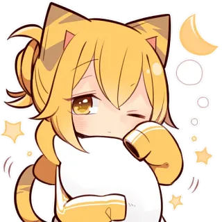 😴 anime, catgirl, kawaii, cute, sticker, moon, stars telegram sticker