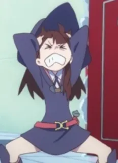 😫 Atsuko Kagari Little Witch Academia anime, frustrato/a, esasperato/a, strega, cartone animato telegram sticker