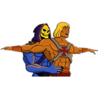 🙂 He-Man Masters of the Universe He-Man, Skeletor, abbraccio, cartone animato, anni '80, bromance telegram sticker