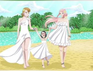 👩 anime, beach, family, vacation, cartoon, characters, girls whatsapp sticker