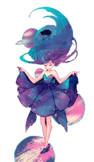 🌚 galaxy, space, girl, dress, planets, stars, celestial, art whatsapp sticker