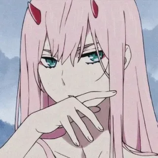 😠 Zero Two Darling in the Franxx Anime, Dziewczyna, Różowe włosy, Rogi, Demon telegram sticker