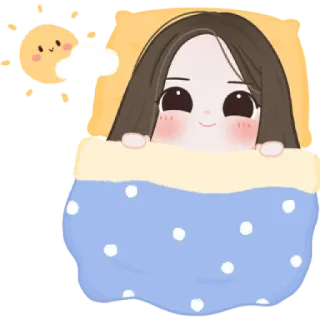 🧁 sleeping, cute, cartoon, girl, sun, bed, good morning telegram sticker