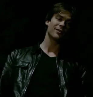 🌚 Damon Salvatore The Vampire Diaries vampire, drama, supernatural, leather jacket, television telegram sticker