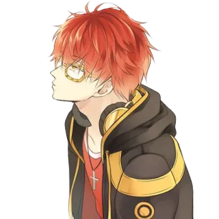 😕 anime style, red hair, glasses, character, headphones, portrait telegram sticker
