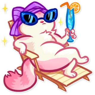 😎 gato, playa, tomar el sol, cóctel, dibujos animados, relajante telegram sticker