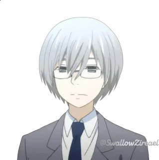 😐 SwallowZire Anime, Nhân vật, Kính, Tóc bạc, Cà vạt, Áo vest telegram sticker