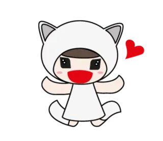 ❤ Dessin animé, Mignon, Chat, Cœur, Kawaii, Mascotte telegram sticker