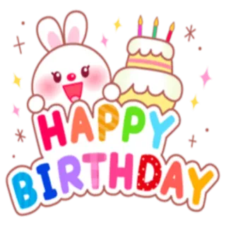 🎂 HAPPY BIRTHDAY birthday, celebration, cake, bunny, happy, greeting, stars whatsapp sticker