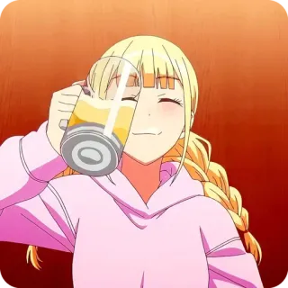🙂 animé, fille, blonde, boisson, sweat rose whatsapp sticker