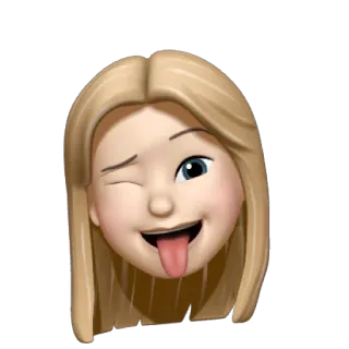 ✏️ Memoji, Emoji, Rosto, Piscadela, Língua de fora, Cabelo loiro, Desenho animado telegram sticker