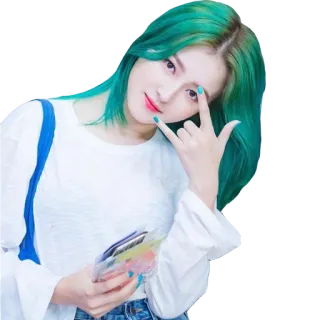 🤘 donna, capelli verdi, K-pop, cantante, celebrità, ritratto telegram sticker