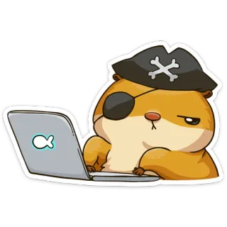💻 hamster, pirata, computador, tapa-olho, chapéu, animal, roedor telegram sticker