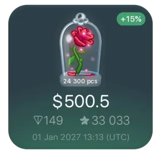 🥀 +15%
24 300 pcs
$500.5
149
33 033
01 Jan 2027 13:13 (UTC) 玫瑰, 玻璃罩, 金融, 数字, 未来, 货币, 交易 telegram sticker