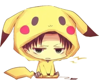 ✔ Levi Ackerman Attack on Titan Аниме, Манга, Леви Аккерман, Атака титанов, Пикачу, Кроссовер, Чиби, Фанатское творчество telegram sticker