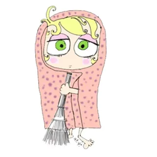 ☺️ cartoon, girl, broom, cute, whimsical, blanket telegram sticker
