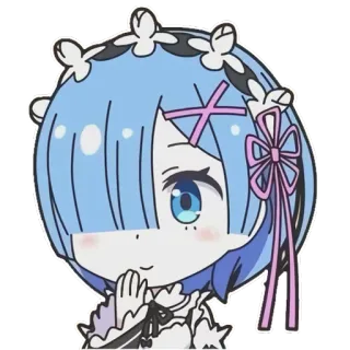 ✋ Rem Re:Zero anime, maid, cute, chibi, blue hair, kawaii, Rem telegram sticker